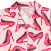 Pijama de Cardigan Rosa de Seda de Leche Transfronterizo Europeo y Americano para Mujer, Shorts de Manga Corta, Conjunto Casual Cómodo y Transpirable para el Hogar