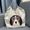 Bolsa de Lona Bordada Ecológica Grande Capacidade Nylon Transversal Tote Bolsa de Ombro para o Dia a Dia Compras Bolsa Tote