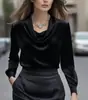 2025 Amazon Aliexpress Moda Popular de Outono Camisa Elegante Cor Lisa Elegante Gola Swing Simples Camisa de Manga Comprida