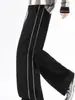 Calça de Moletom com Cordão Color Block e Listra Lateral para Homens e Mulheres, Design Amplo Emagrecedor, Estilo Preguiçoso, Calça Longa Casual Versátil