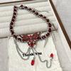 Collar con Colgante de Borla de Uñas de Sauce con Gotas de Agua de Mariposa Roja para Mujer, Dulce, Cool, Punk, Elegante, Moda, Cadena, Cadena Clavicular, Marea