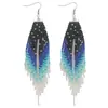 Pendientes Colgantes con Borla de Cuentas Pequeñas Azul Degradado y Negro para Mujer, Pendientes Largos Tejidos a Mano con Cuentas para Fotografía Callejera y Crear un Ambiente Elegante