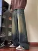 Jeans Retrô de Perna Larga para Homens e Mulheres Nova Coleção Primavera e Outono 2025 Cintura Alta Caimento Solto Emagrecedor Calça Reta Drapada Comprimento Total