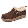 Zapatos Nuevos de Algodón de Invierno Suela Gruesa Fondo Plano Punta Cerrada para Mujer Exterior Peludo Cálido Hebilla de Cuero Felpa Adorno Casual