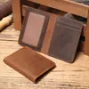 Cartera Retro Casual para Hombre de Cuero Crazy Horse con Múltiples Ranuras para Tarjetas Portamonedas Corto de Piel de Vaca de Capa Superior de Gama Alta Europea y Americana