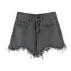 Shorts jeans plus size para primavera e verão 100kg para mulheres curvilíneas, soltos e afinadores, cintura alta, bainha desfiada, hot pants de perna larga em A