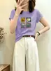 Camiseta de algodão canelado 220g direto da fábrica para mulheres, blusa de manga curta slim-fit Guangzhou Treze Linhas, fornecimento exclusivo da segunda leva de verão