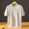 Nueva camiseta de punto de lana base para hombre de otoño e invierno, cuello redondo, cachemira, manga corta, casual, versátil, color liso
