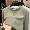 Moletom de manga comprida com meio zíper em Liocel para homens, blusa redonda casual e versátil para primavera e outono, camiseta básica masculina