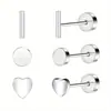 Conjunto de Brincos de Aço Inoxidável Prata Estrela de Cinco Pontas Redondo Fresco, Doce, Simples e Versátil