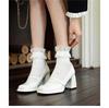 Zapatos de tacón grueso retro de estilo francés de una sola capa para mujer Primavera Nuevo Mary Jane tacón alto punta cuadrada boca poco profunda hebilla todo fósforo zapatos de moda para mujer