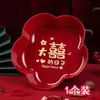 Plato de Frutas de Pétalos de Flor Roja de Boda Plato de Dulces con Carácter Xi Suministros Festivos para Sala de Estar Plato de Snacks de Fruta Seca En Stock