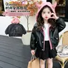 Chaqueta de cuero sintético estilo coreano para niñas, top de moda de primavera y otoño 2026 para niñas pequeñas
