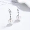 Aretes de Perla para Mujer, Joyería para Orejas de Plata 925, Clavos para Orejas de Lujo Ligero de Gama Alta, Aretes de Estrella, Joyería de Perla de Concha y Circonita Regalo