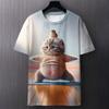 Camiseta Masculina Gola Redonda Manga Curta Comércio Exterior Mais Vendida Amazon Novo Estilo Gato Zangado Estampa Digital Criativa