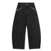 Pantalones de Mezclilla Tipo Cimitarra con Bordado Floral en Forma de Cruz Marca de Moda High Street Diseño Deconstruido Pantalones Sueltos de Pierna Ancha para Hombre