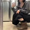 Botines cómodos de cuero suave, con plataforma para aumentar la altura, punta fina, borde enrollado en el tobillo para mujer, estilo nuevo, versátiles, elegantes, con tacón de cuña, ajuste ceñido y elásticos