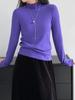 Camisa Base com Gola Meia-Alta Franzida Jiangzuo para Mulheres, Nova T-shirt de Manga Longa 2025, Cor Sólida, Top Interno Slim Fit U1332