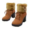 Botas cortas de invierno de gran tamaño con forro de felpa y tacón grueso, botas estilo Martin de punta redonda con tacón alto y pelo, cremallera lateral, botas de mujer de moda en stock
