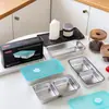 Caixa Selada Transfronteiriça de Aço Inoxidável 304 Caixa para Conservar Frescos Caixa para Lanches Alimentícios Prato para Temperos Caixa de Almoço Compartimentada para Trabalho com Tampa Azul