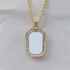 Fornecimento Direto Transfronteiriço para Europa e América Moda Liga de Zinco Oval Giratório de Dupla Face Suporte Inferior Colar de Diamantes Pingente para Impressão DIY