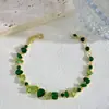 Moda Europea y Americana Verde Colorido Cristal Degradado Verde Cristal Asimétrico Conjunto de Collar y Pulsera Lujo Accesible Exquisito Gama Alta
