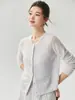 Cárdigan de punto Kangbaolai ~ 25% seda de morera, 75% cachemira, chaqueta suéter de ganchillo calado de cuello redondo para mujer