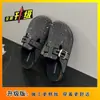Moda Primavera e Outono 2025 Sapatos Birkenstock Slip-On Confortáveis de Sola Grossa com Biqueira Totalmente em Strass Meias-Pantufas para Mulheres para Uso ao Ar Livre