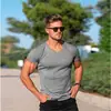 Deseo Amazon Europa y Estados Unidos comercio exterior transfronterizo verano hombres deportes fitness ocio color liso cuello en V manga corta hombres