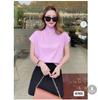Chaleco de Punto de Cuello Alto Francés para Mujer Otoño Diseño Nicho Sentido Suelto Corto Manga Corta Suéter Top