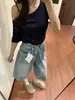 Shorts Jeans de Sete Pontos com Estrelas Full Sky Hot Drilling Feminino Verão Novo Plus Size Cintura Alta Soltos Emagrecedores Perna Larga Cuidadosamente Selecionados
