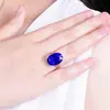 Gran Venta Anillo de Diamante Azul Grafito Grande Desnudo Anillo de Gema Topacio Chapado en Oro de 18 Quilates Diamante Zafiro Anillo Abierto