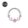 Anel de nariz quadrado de liga de titânio com costura colorida e zircônia, espessura de 1,2 mm, diâmetro interno de 8~10 mm, joia para piercing de septo nasal
