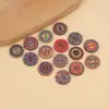 Botones redondos de madera coloridos y estampados de venta cruzada, accesorios de decoración de tela DIY para coser, botones redondos de madera estampados vintage