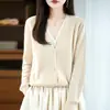 100% lana, nueva colección otoño/invierno 2026, cárdigan corto de punto para mujer, cuello en V, corte holgado, bloques de color