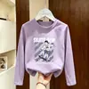 Camiseta de manga larga para niño 2026 modelo nuevo de otoño, manga larga algodón puro estampado de dibujos animados camiseta base para niños top