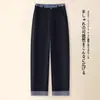 Calça Reta Estampada Azul Marinho para Mulheres, Novo Estilo Verão 2026, Com Barra Dobrada e Elástico na Cintura Traseira, Calça Cropped Modeladora, Calça Cigarette Casual