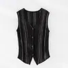Cardigan de Tricô Verão Novo Estilo Tencel Linho Gola V Retrô Slim Fit Colete Elegante Sem Manga para Mulheres