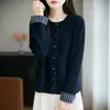 Nuevo cárdigan de punto a cuadros patchwork para mujer de otoño e invierno con un elegante diseño coreano, corte holgado, suave y cómodo