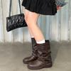 Versión de Cuero Suave~Botines con Tacón Grueso y Puntera Redonda, Botas de Montar Retro Británicas, Estilo Urbano de Moda, Botas Adelgazantes para Mujer