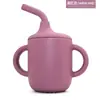Taza de Aprendizaje para Bebé de Silicona Transfronteriza con Doble Asa, Taza con Popote, Anticaídas, Popote de Codo Antideslizante, Vaso de Agua de Silicona de Grado Alimenticio