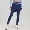 Calças de Yoga Transfronteiriças com Blocos de Cor Falsas Duas Peças, Antiexposição, Cintura Alta, Controle da Barriga, Sensação Nua, Respiráveis, Leggings de Treino Justas