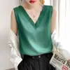 Camiseta Regata de Malha Patchwork com Decote V de Primavera Transfronteiriça Ombro Largo Camisola Top Base Feminino Seda Gelada