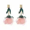 Pendientes de Esmalte Coloridos con Forma de Flor, Estilo Dulce y Fresco para Fiestas, con Diamantes y Perlas, Pendientes de Pétalos de Lujo Ligero y de Alta Gama para Mujer