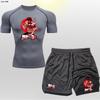 Conjunto de duas peças estampado 2D para academia masculina, 2 em 1, shorts de camada dupla, manga curta, anime, série Baki