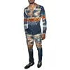 Moda Masculina Primavera/Verão 2025 Terno de Camisa Marca Estampada Peça Dupla Manga Longa Slim Respirável Algodão Estilo Elegante