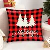 Funda de Cojín Decorativo para Festival de Navidad y Año Nuevo Cuadros Rojos y Blancos Reno Árbol de Navidad Letras Impresión Digital Funda para Cojín