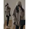 Suéter de Terciopelo con Mapache para Mujer en Otoño e Invierno, de Longitud Media Estilo Japonés Perezoso Retro con Abertura, Engrosado para Invierno