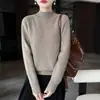 Suéter de Punto Grueso de Lana Pura con Siete Puntos, Cuello Alto Medio y Mangas Raglán Largas en Color Sólido, Nuevo Invierno 2026