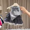 Conjunto de Verano para Niña Estilo Nuevo 2026 Vestido de Verano para Bebé con Lazo Elegante Chaleco Infantil y Falda Floral Conjunto de Dos Piezas